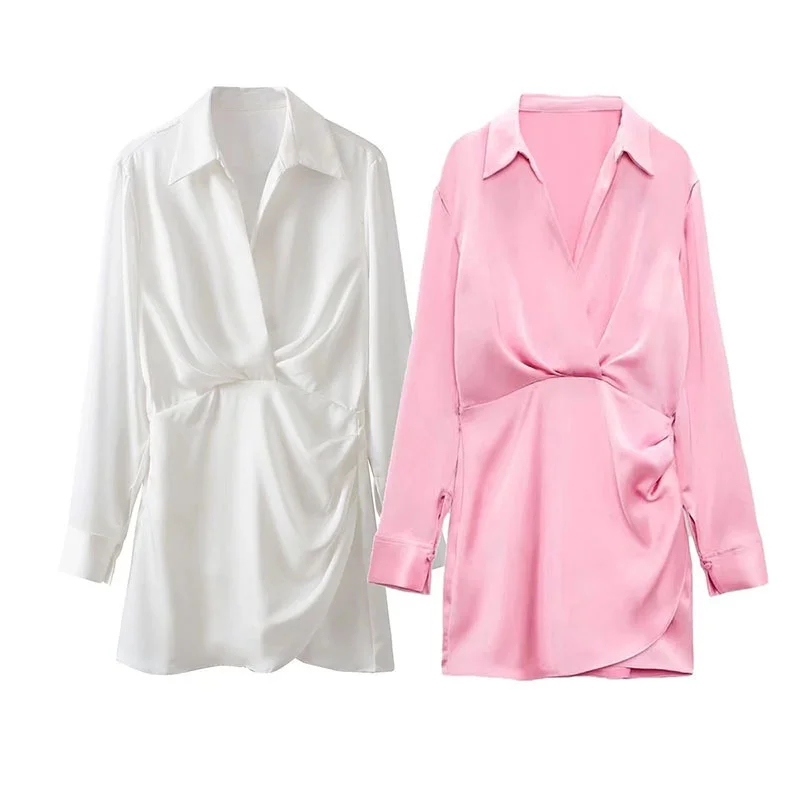 

Оптовая продажа, платье-рубашка с текстурой модный, Шелковый, сатиновый, на талии, 542384