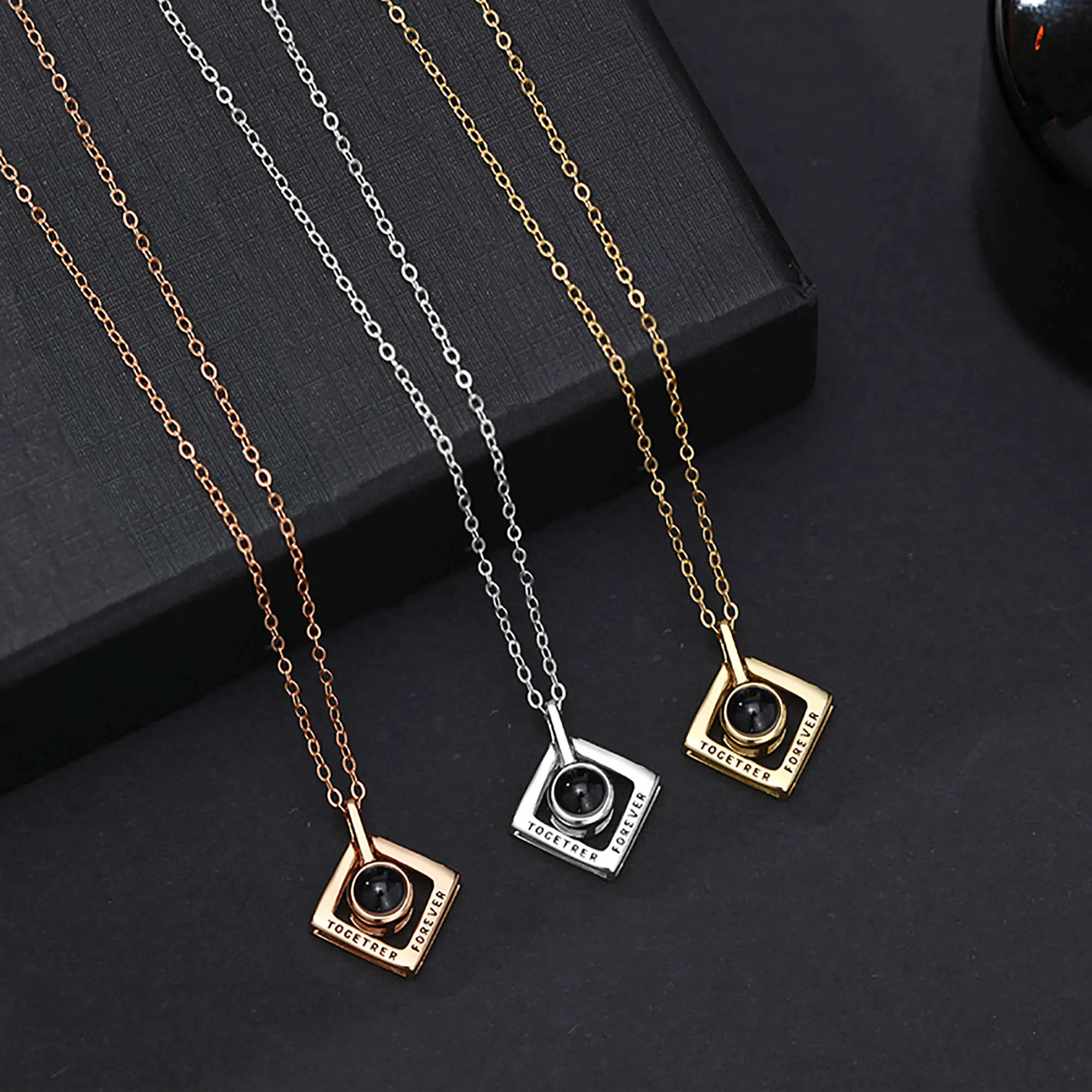 Customized Projection Necklace Personalized Photo Necklace block Shaped Pendant Necklace Projection Gift 925 Sterling Silver  Mo