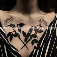 waterproof black rose flower temporary tattoo stickers sexy chest female flower big picture collarbone art fashion fake tattoos