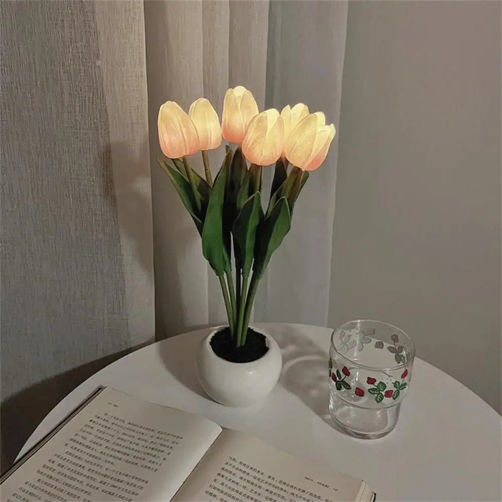 

Table Lamp Hotel Bedroom Tulips Artificial Flowers Simulation Tulip Bedside Wholesale Home Decor Hot Bouquet Lamp Newest 2023
