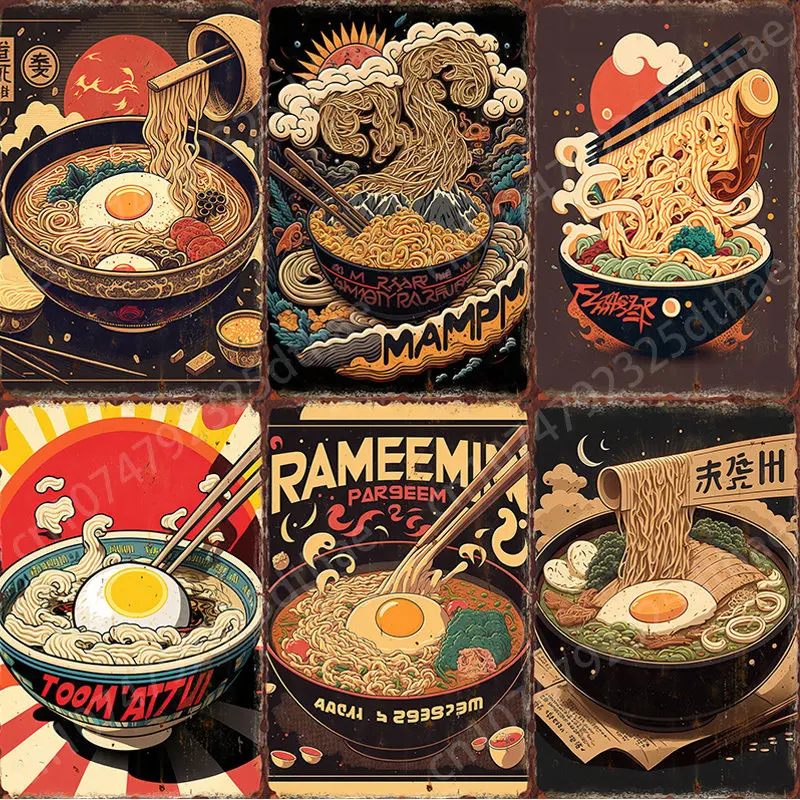 

Ramen Japanese Food Retro Metal Poster Cocktail Tin Sign Restaurant Wall Decorative Plaque for Modern Home Room Decor Aesthetic
