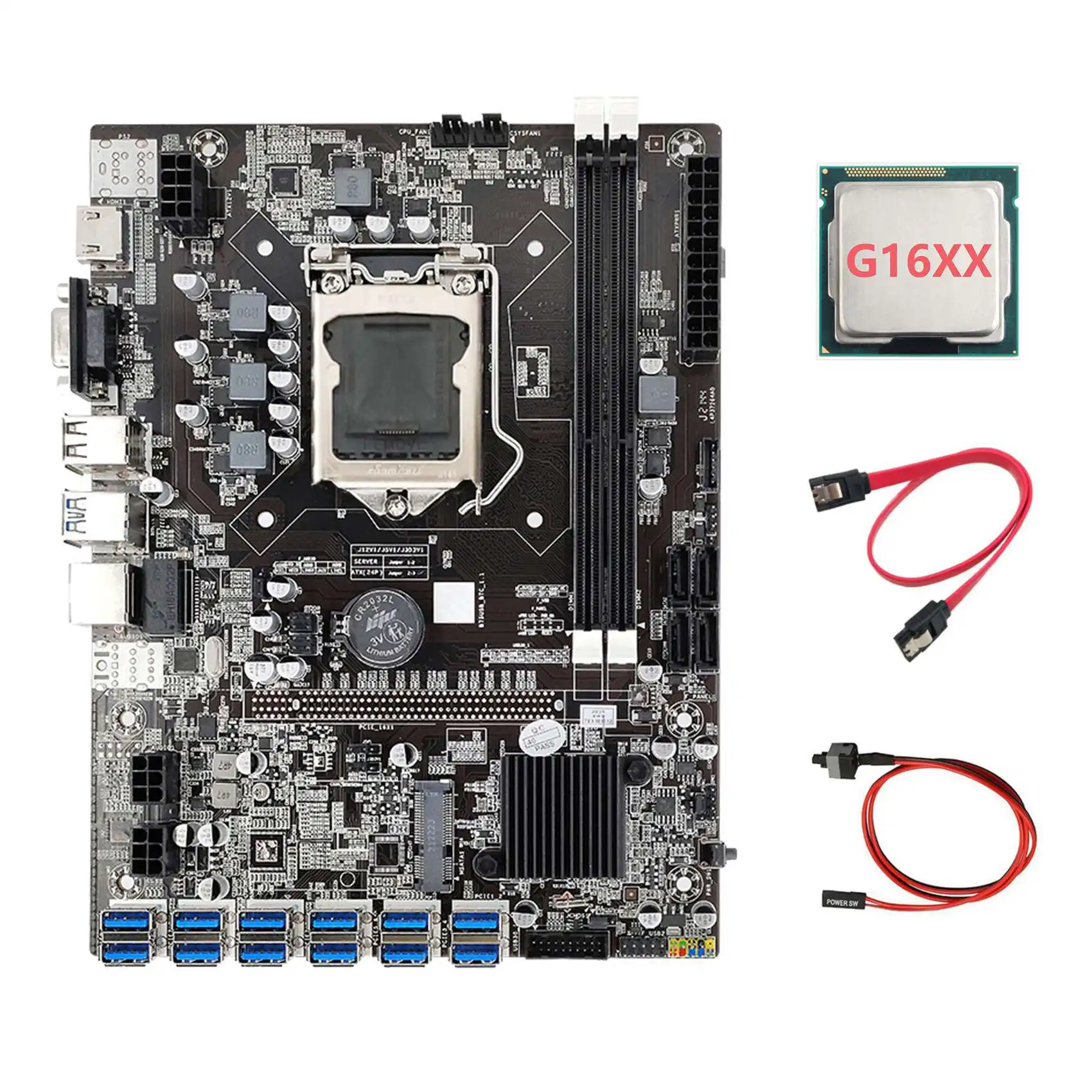 B75 ETH Mining Motherboard+G16XX CPU+Switch Cable+SATA Cable LGA1155 12 PCIE to USB MSATA DDR3 B75 USB BTC Motherboard