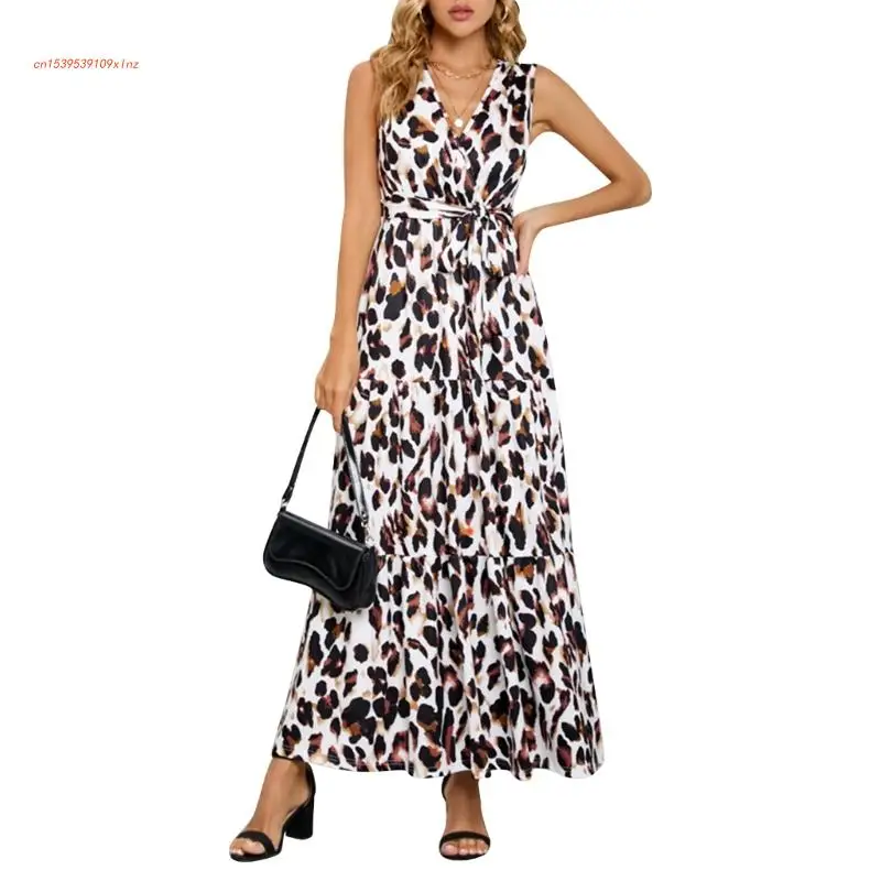 

Leopard Maxi Dress ALine Long Dress Sexy Boho Long Maxi Dress Deep VNeck Dress