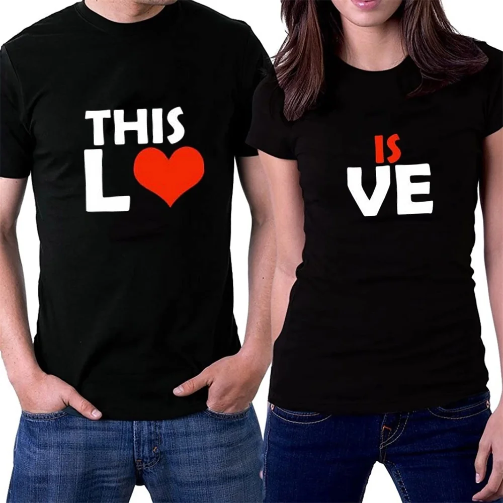 

2021 new large couple love men's and women's printed short sleeve T-shirt
