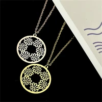 stainless steel leaves grass necklace for men personalised hollow round pendant choker necklace women christmas gift collares