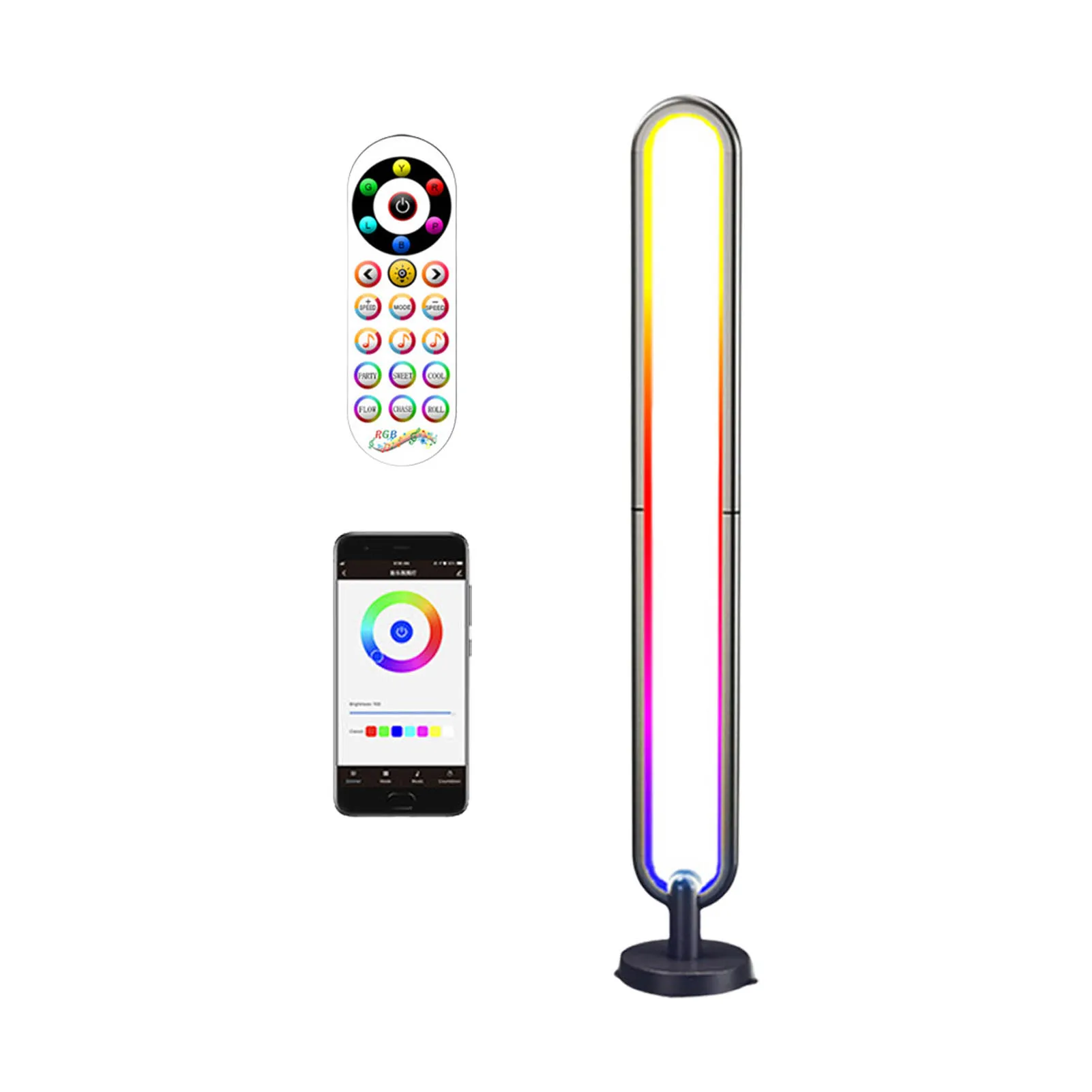 

Светодиодная напольная лампа RGB, U-образный современный вертикальный светильник с дистанционным управлением через приложение и синхрониза...