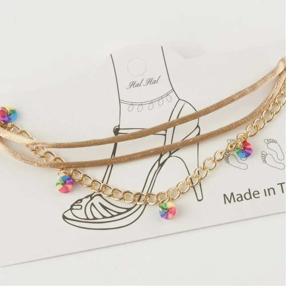 

Bead figured Vinlex leather chain anklet