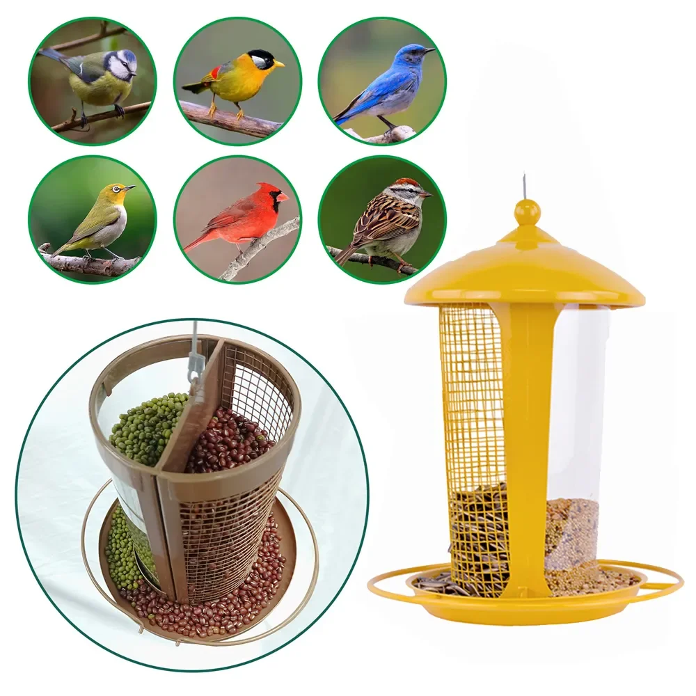 

Double Sides Wlid Bird Feeder 2.2L Capacity Multiple Food Type Hanging Seed Funnel Garden Decor Automatic Metal Feeder For Bird