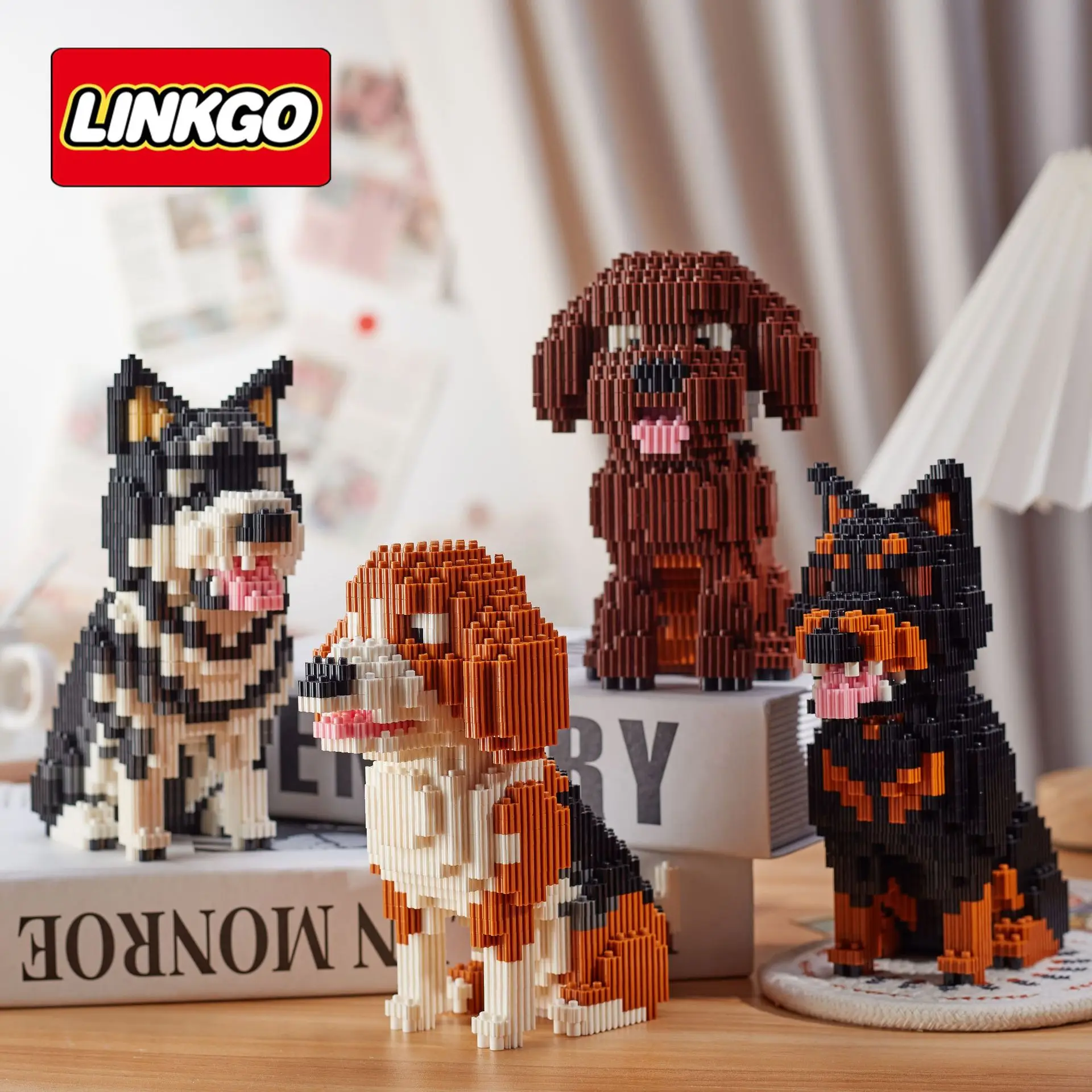 Фото Конструктор Linkgo: Фигурки животных (бульдог, хаски, корги, немецкая овчарка), игрушки для кошек и собак, кирпичики-фигурки, рождественский подарок для любителей животных №1