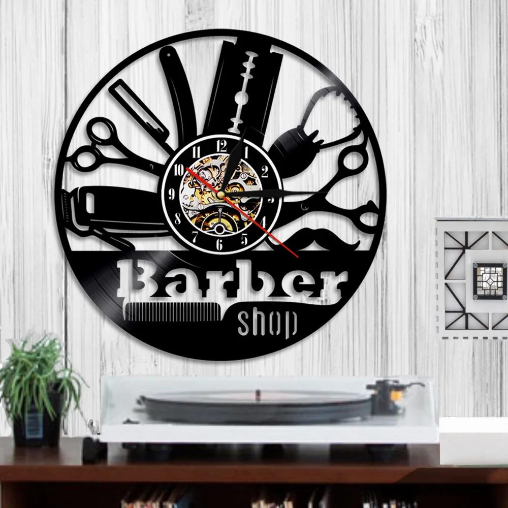 12inch Retro Vinyl Record Wall Clock Modern Barber Wall Watch Barber Shop Decorative Wall Clock For Barber Shop Hair Salon