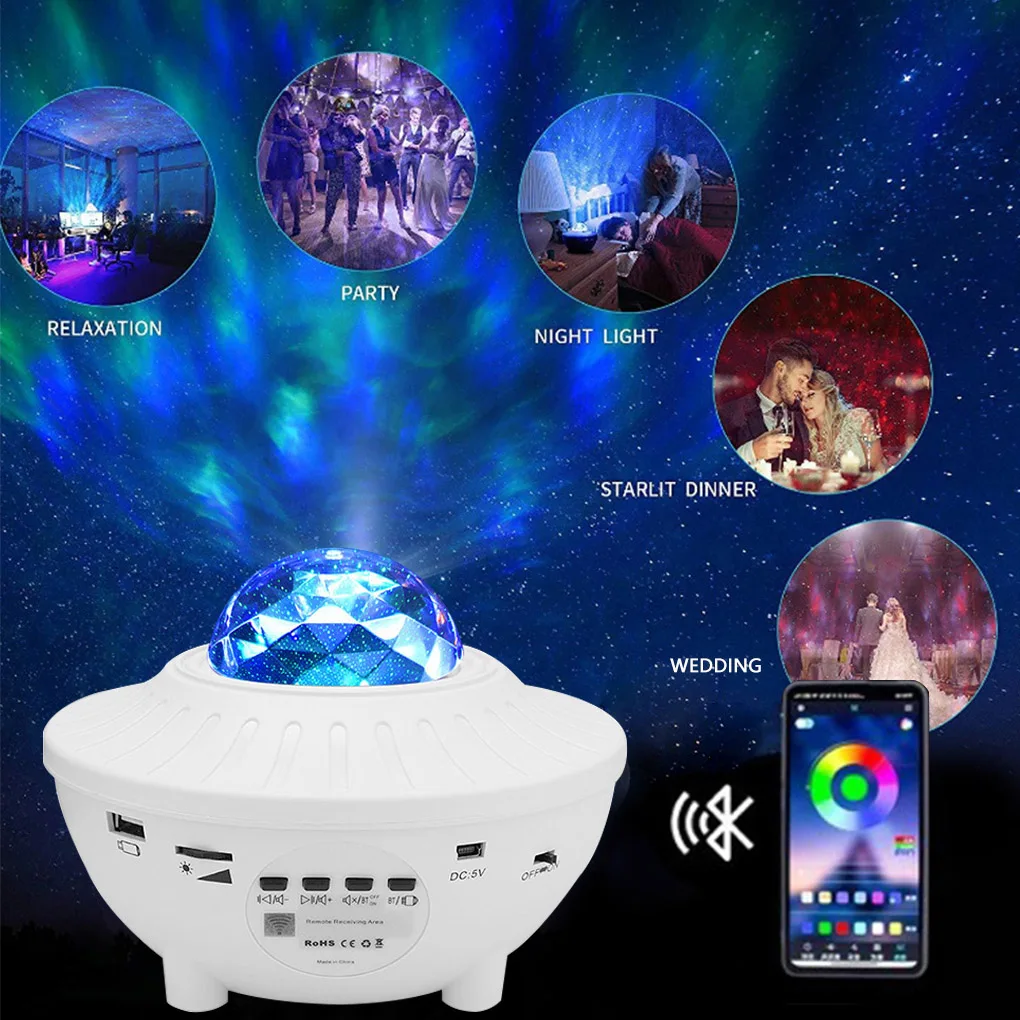 

Projector Light RGB Starry Projector Lamp USB Remote Control Music Projecting Light Water Wave Projection Light