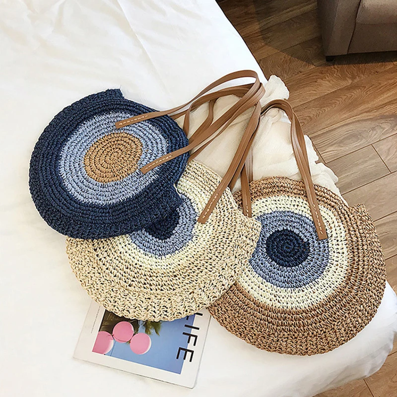 

2023 New Simple Round One Shoulder Straw Woven Bag Woven Bag Beach Bag Fashion Women's Bag Straw Bag Purses and Handbags