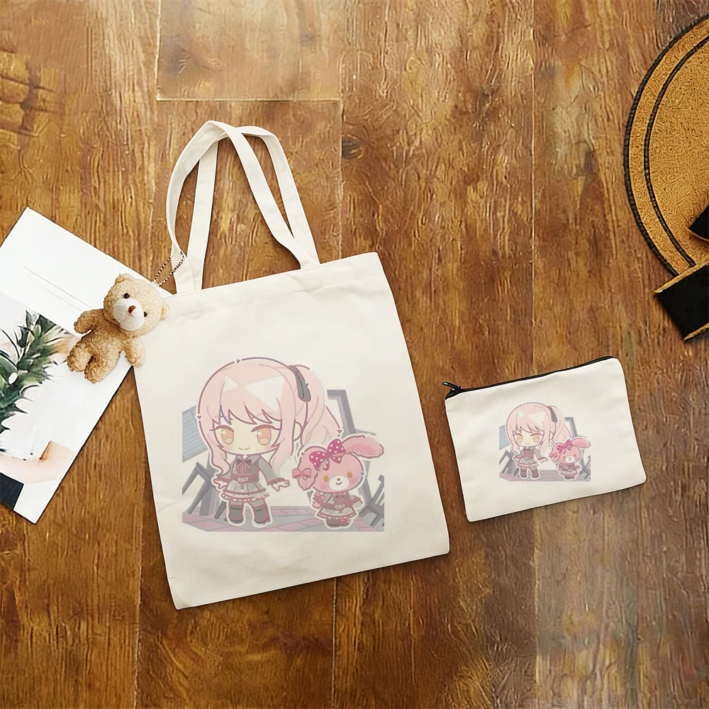 Фото Набор сумок-шопперов Project Sekai Anime Canvas: вместительная повседневная сумка для покупок с маленькой сумочкой для студентов на каждый день №5