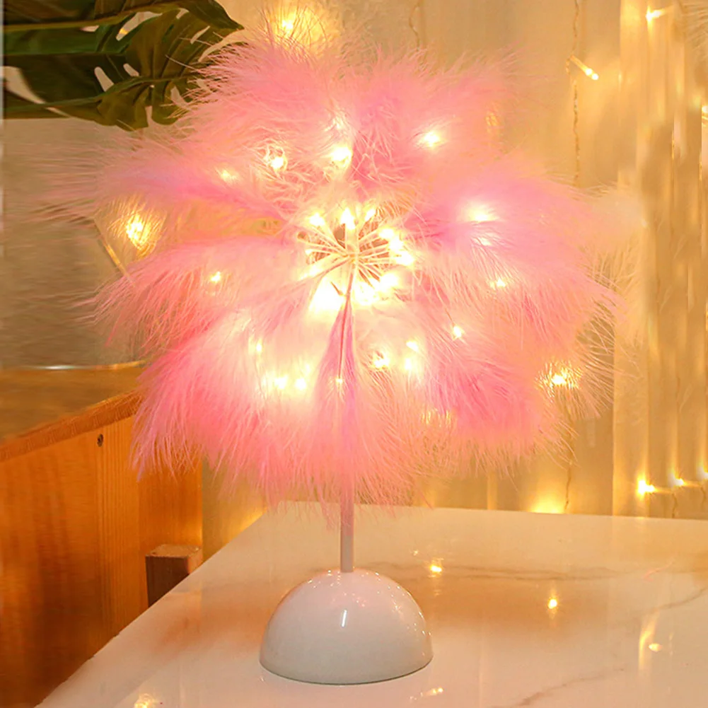 

Modern Nordic Feather Night Light Romantic Atmosphere Lamp Bedside Table Lamp Wedding Romantic Room Decoration