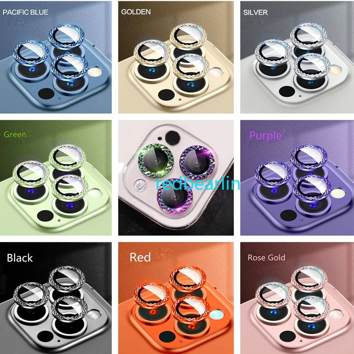 100set Luxury Diamond Camera Lens Protector on For iPhone 11 12 13 mini 14 pro max Back Camera Glass Protect Sticker Cap