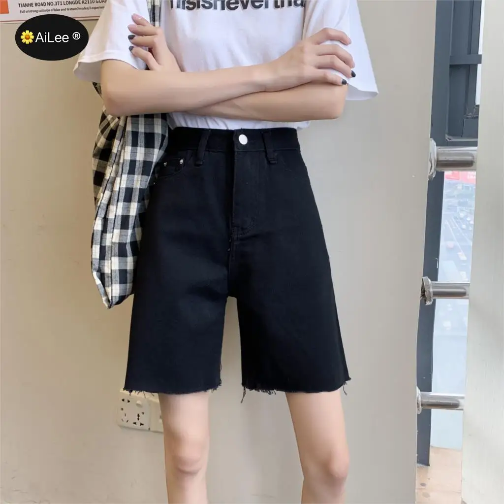 Bermuda Jean Shorts Women Summer Denim Short Tassel Solid Casual High Waist Shorts Streetwear Plus Size Students Half Long Jeans