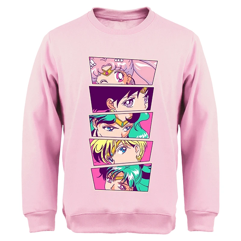 

Sailor Moon 2023 Men Crewneck Sweatshirts Anime Kawaii Girl Graphic Pink Hoodies Hip Hop Fleece Casual Streetwear Harajuku Hoody