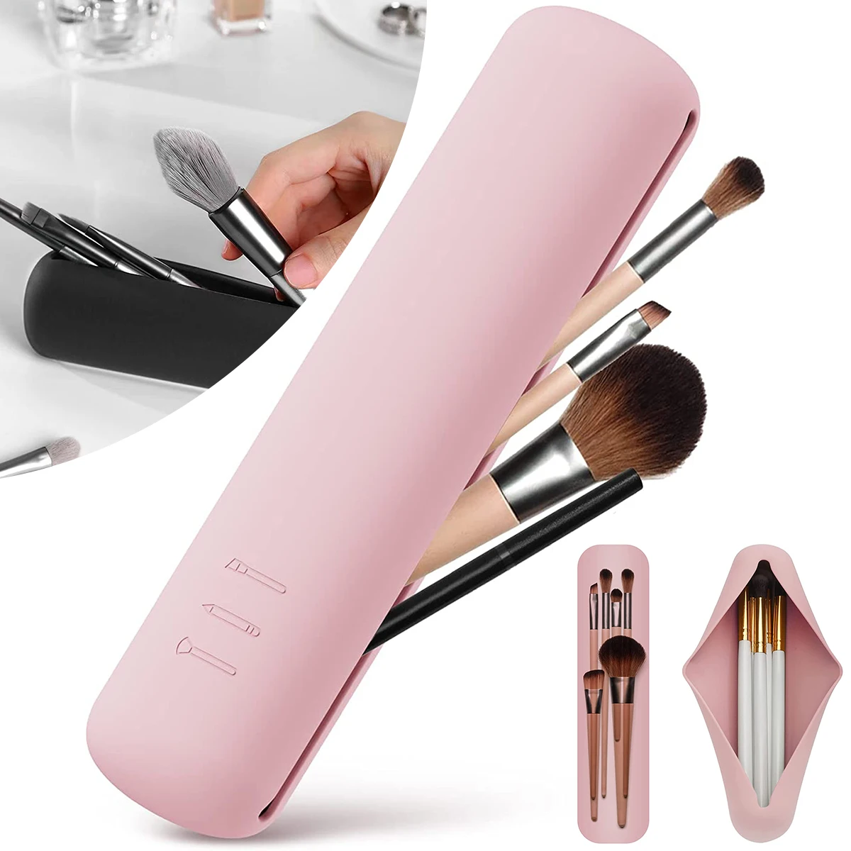 

Портативный органайзер для кистей для макияжа, дорожный держатель для кистей для макияжа, силиконовая модная сумка для хранения косметичес...