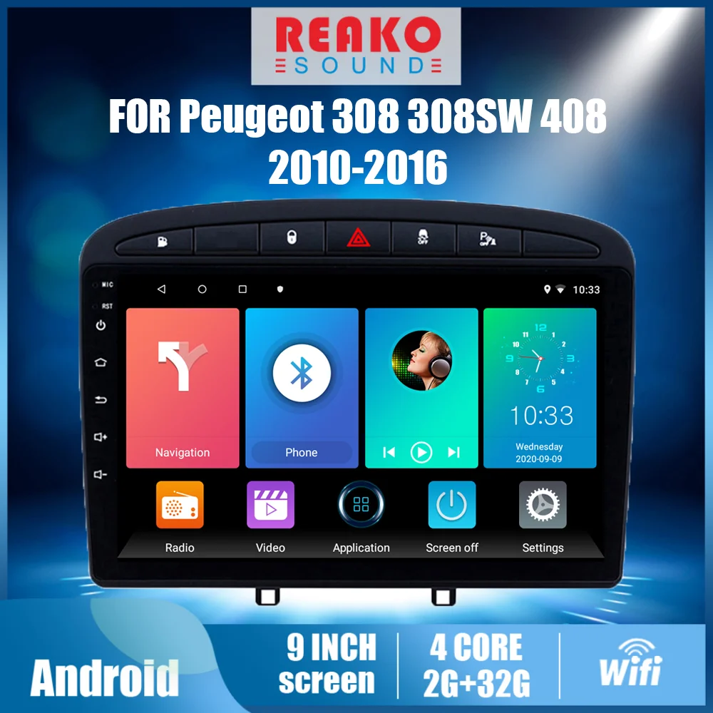 

2 Din 9" 4G Carplay Car Radio Multimedia Player For Peugeot 308 308SW 408 2010-2016 Stereo Android BT WIFI FM GPS Navigation