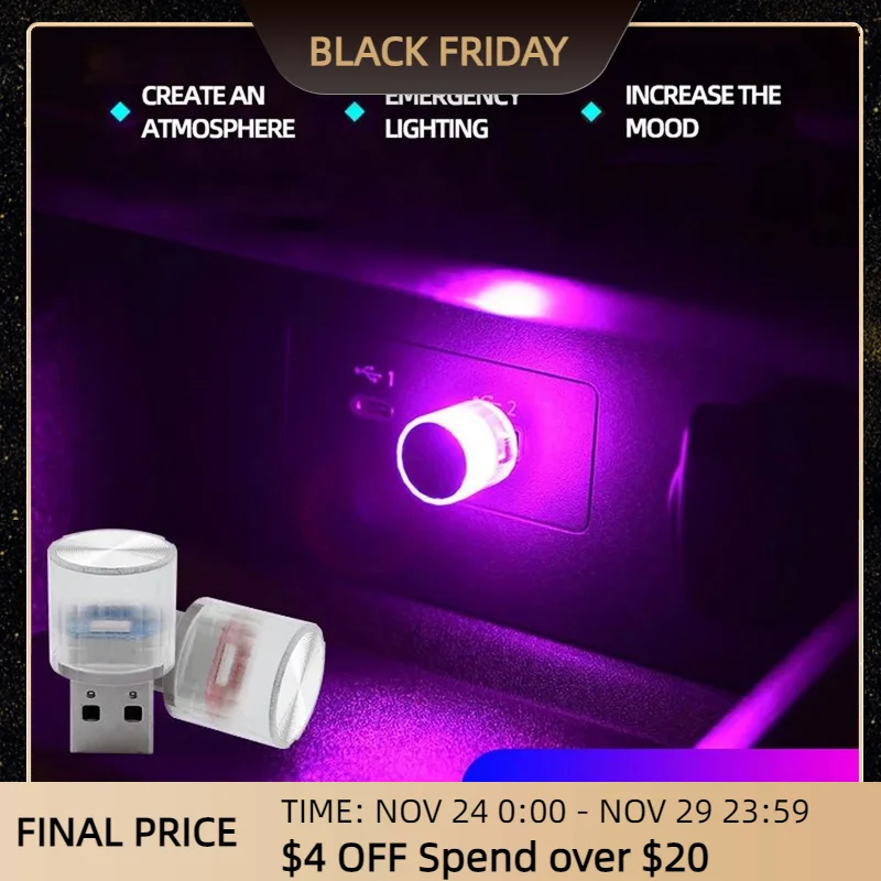 

Car Mini USB LED Atmosphere Lights Decorative Lamp Emergency Lighting Automotive Portable Plug Play Auto Interior Led