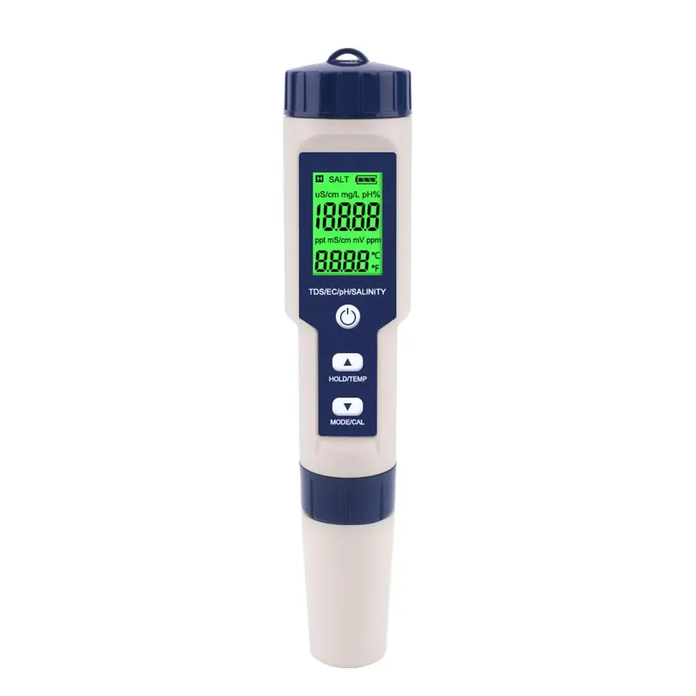 

5 in 1 Digital PH TDS EC Meter Salinity Temperature Tester Conductivity Water Filter Purity Pen with Backlight