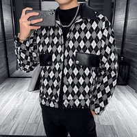 2022 new classic plaid men jackets lapel lattice stitching pu jacket oversized casual streetwear windbreaker coats male clothing