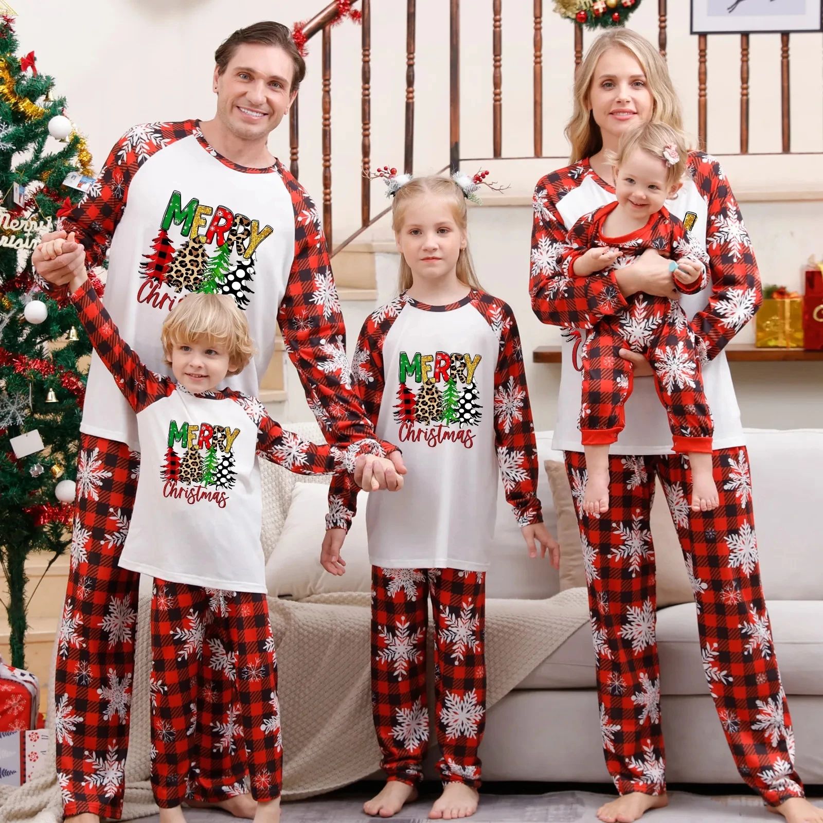 

Plaid Snowflake Print Christmas Pajamas Matching Family Xmas Pjs Outfit Set Long Sleeve Mommy Me Baby Kids Mother Daughter 2023