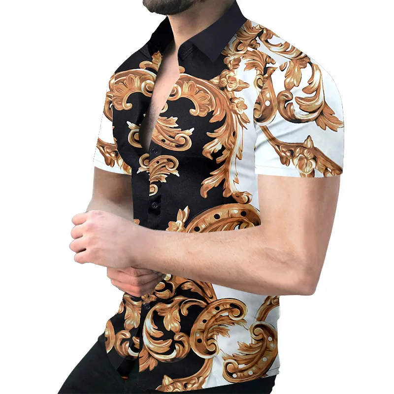 Fashion Nation Style Summer Man's Shirt 3D Printing Lapel Collar Single-Breasted Short Sleeve Loose Hawaiian Henley Casual Shirt