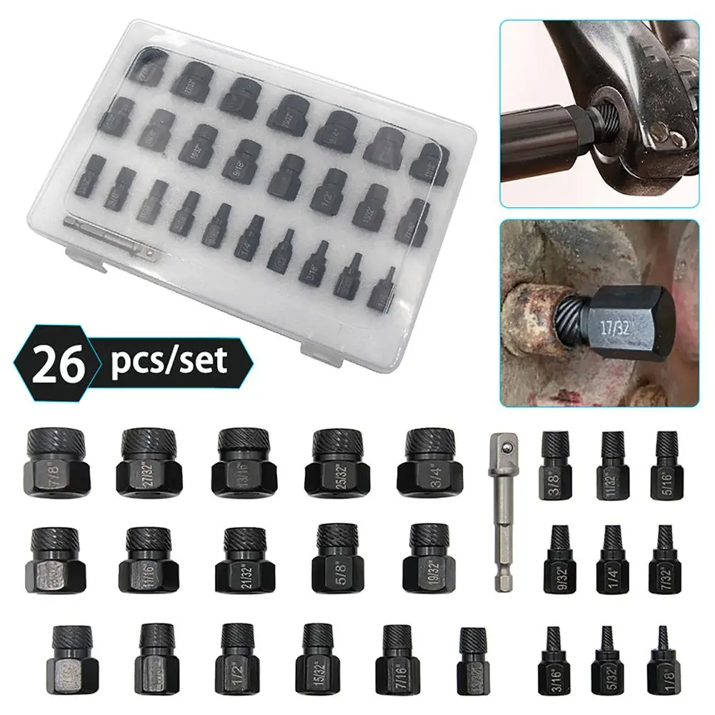 

26pcs Screw Bolt Extractor Drill Bit Set Disassemble Screw Bolt Stud Slip Teeth Removal Broken Remover Tools