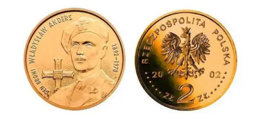 

Памятные монеты 2002 из Польши, генерал Андрес 2 Zlotti, оригинал