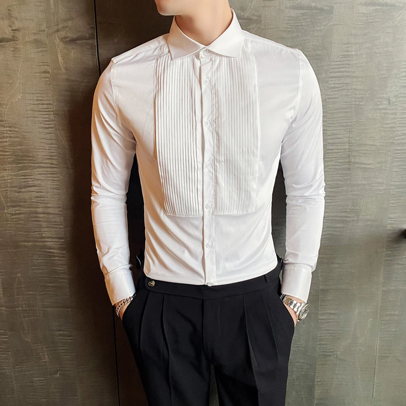 2022 British Style Shirts for Men Long Sleeve Casual Slim Shirt Vintage Streetwear Social Party Camisa Masculina Men Clothing