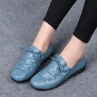 pleated blue lafers womens cozy ballet flats ladies leather loafers wrinkles shoes woman slip on fur moccasins mom driving shoe
