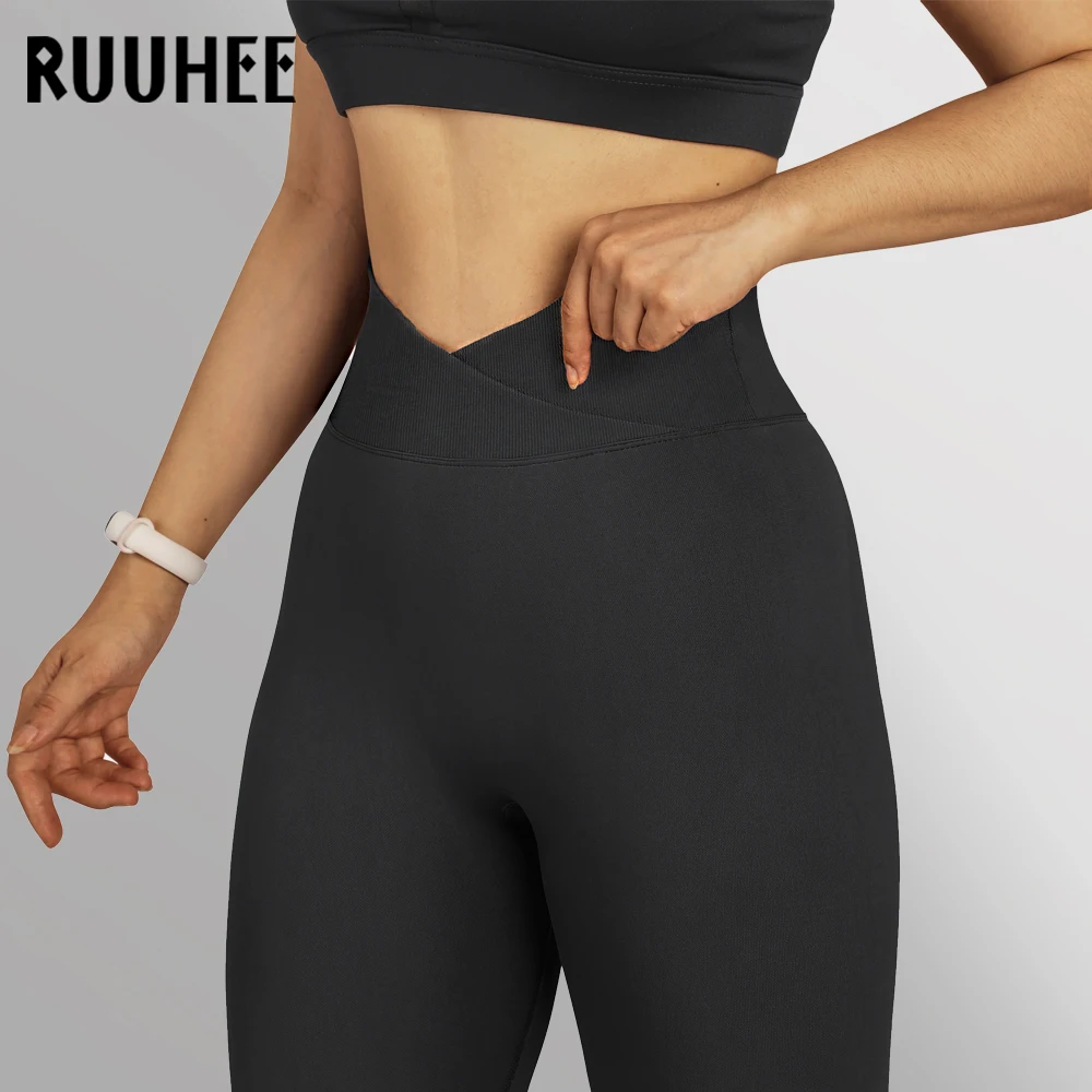 RUUHEE Crossover Seamless Leggings For Women Solid Workout Leggings Women Scrunch Butt Lifting Leggings For Fitness Yoga Pants