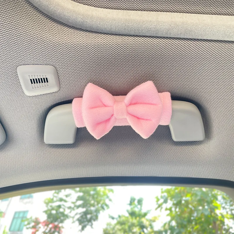 

2 шт., чехлы на подлокотники на крышу автомобиля, мягкие замшевые защитные чехлы, чехол на ручку на крышу автомобиля, милый салон, галстук-бабочка, аксессуары