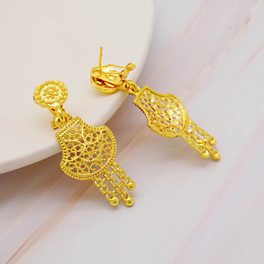 France Luxury Dubai Gold Color Jewelry Set For Women African Bridal Wedding Necklace Earrings Bracelet Ring Set Party Gifts