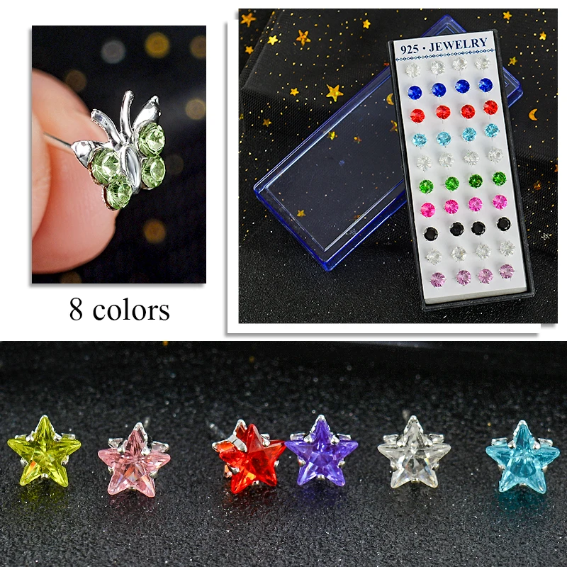 

Женские серьги-гвоздики из серебра 925 пробы, с разноцветными кристаллами