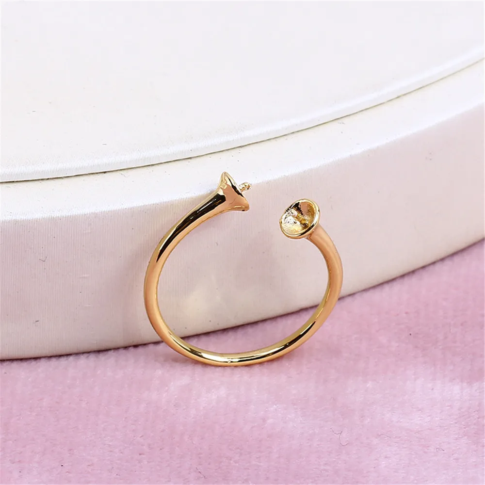 

14k gold plating colorful double beads pearl empty bracket ring opening adjustment DIY accessory accessories simple female