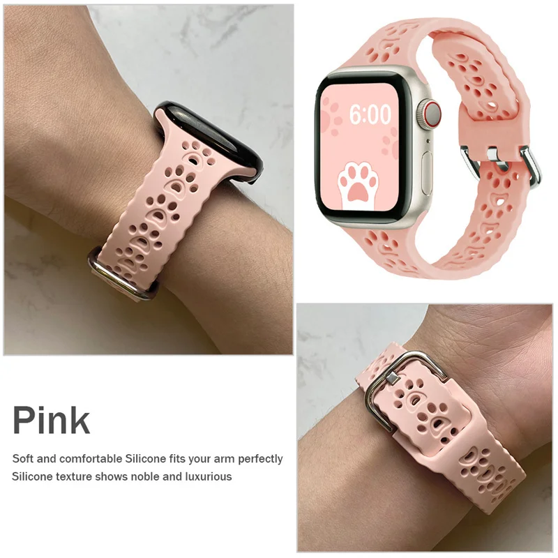 Cat Paw Design Strap For Apple Watch Band 49mm 45mm 44mm 41mm 40mm Slim Silicone Watchband Bracelet iWatch 3 4 5 6 7 8 SE Ultra