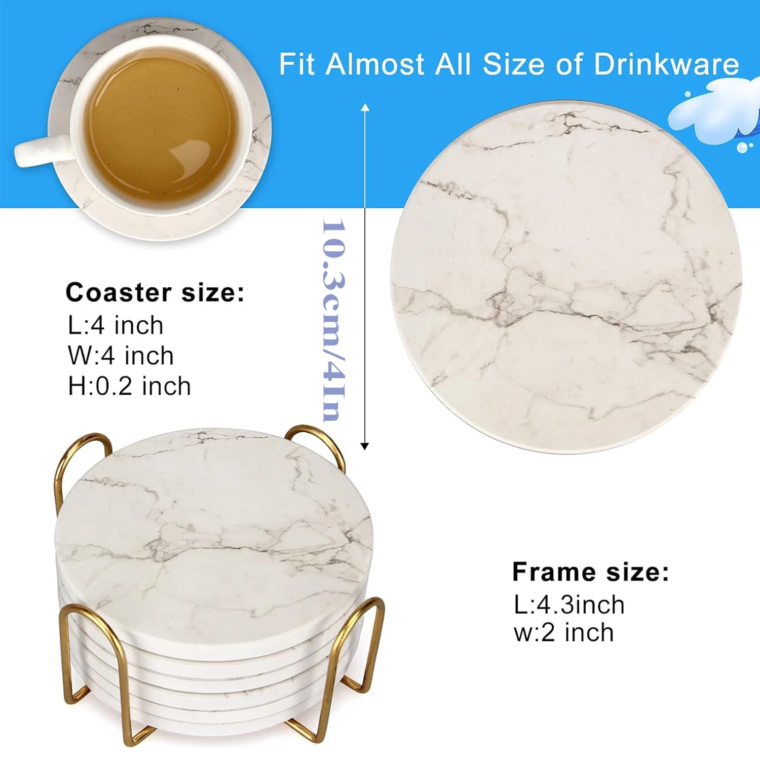 6- шт. керамические подставки в мраморном стиле с держателем впитывающая