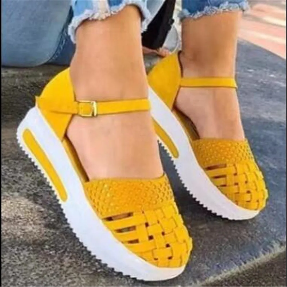 

Spring Summer Wedges Ankle Buckle Sandals Women New Large Size Single Shoes Ladies Thick Soled Hollow Out Muffin Shoes 35-44