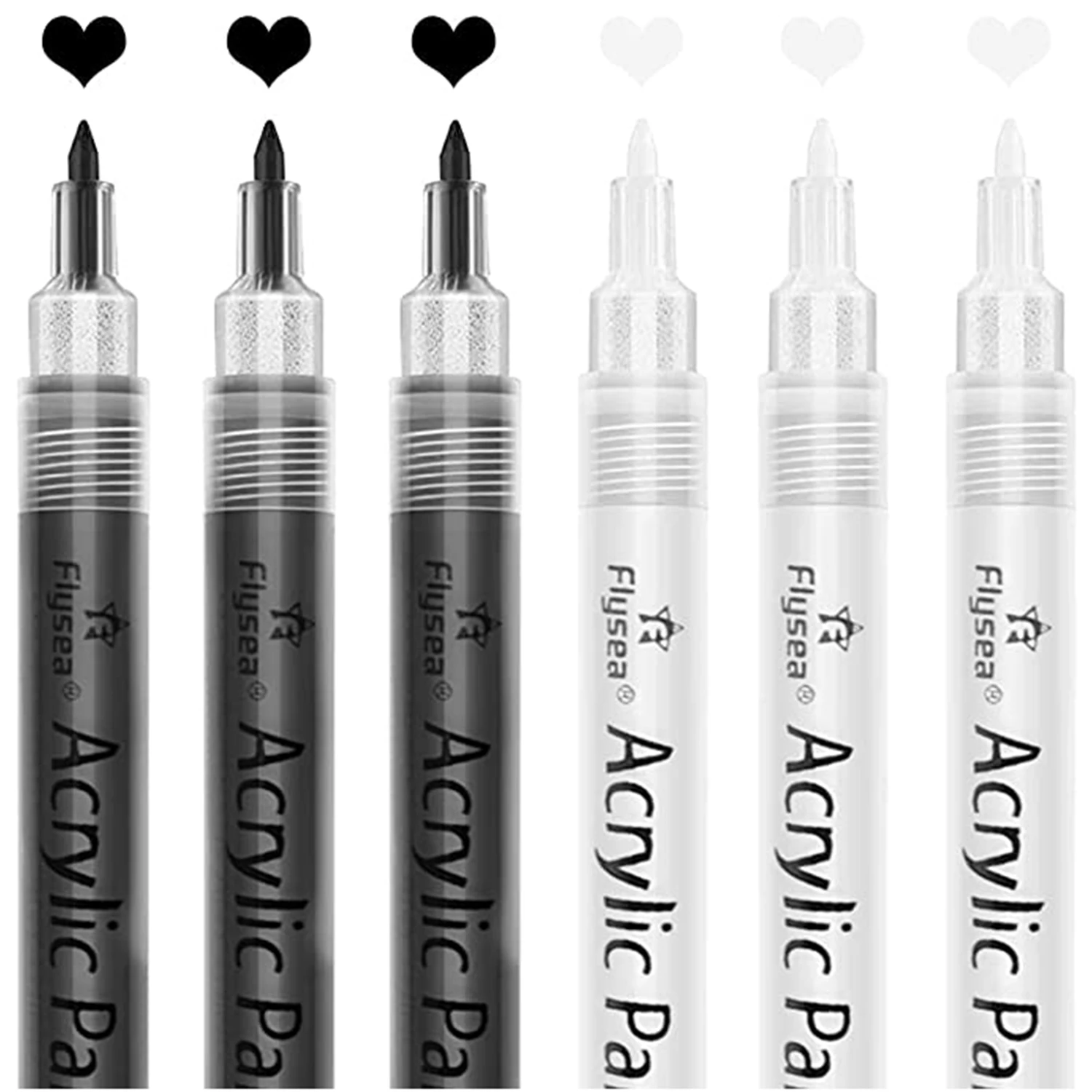 

3 Black 3 White Paint Markers 0.7mm Extra Fine Tip Acrylic Paint Pens for Rock Painting Stone Water-Based Acrylic Paint Sets