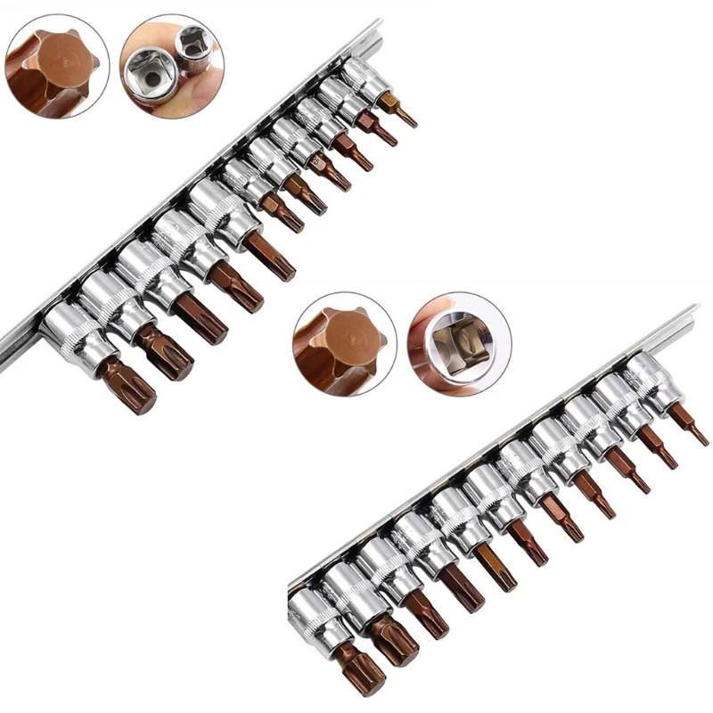 

3/8" 1/4" Star Hexagonal Torx Bit Socket Kit Chrome Vanadium Steel Hex Wrenches Nut Driver Drill Bit Sleeve Tools 11Pcs
