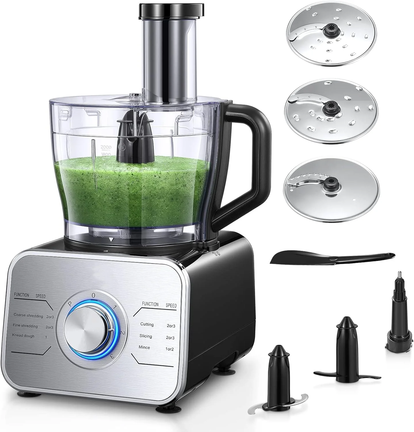

Processor 12-Cup Vegetable Chopper with 3 Speeds Setting and LED light, Simple Operation for Dicing, Slicing, Shredding, Mincing