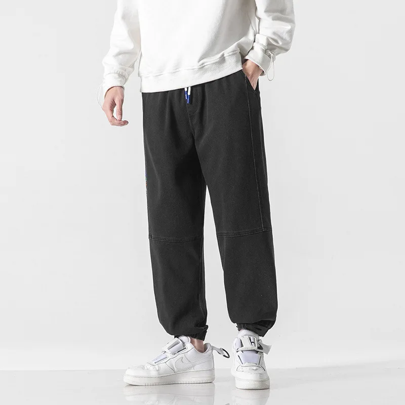 Men's jeans fat elastic lace-up plus fat plus size tie-in loose pants casual straight pants tide brand