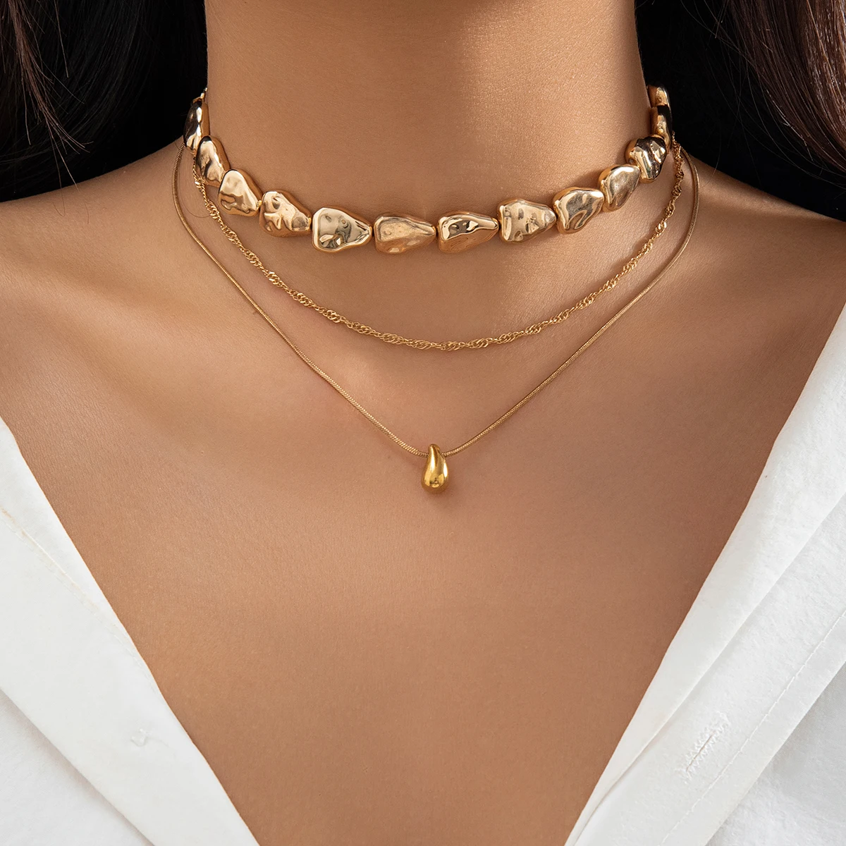 

Lacteo Fashion CCB Small Comma Drop Shape Charm Necklace for Women Multilayer Snake Chain Chokers Party Girls Jewelry Collar