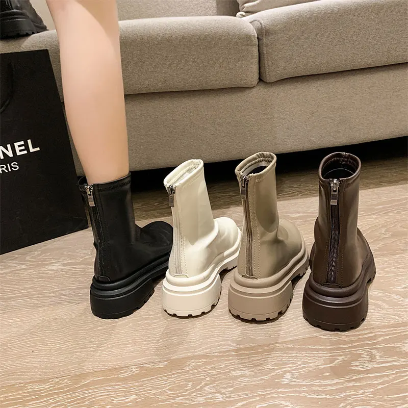 Женские ботильоны на толстой подошве полусапожки Челси с круглым носком и