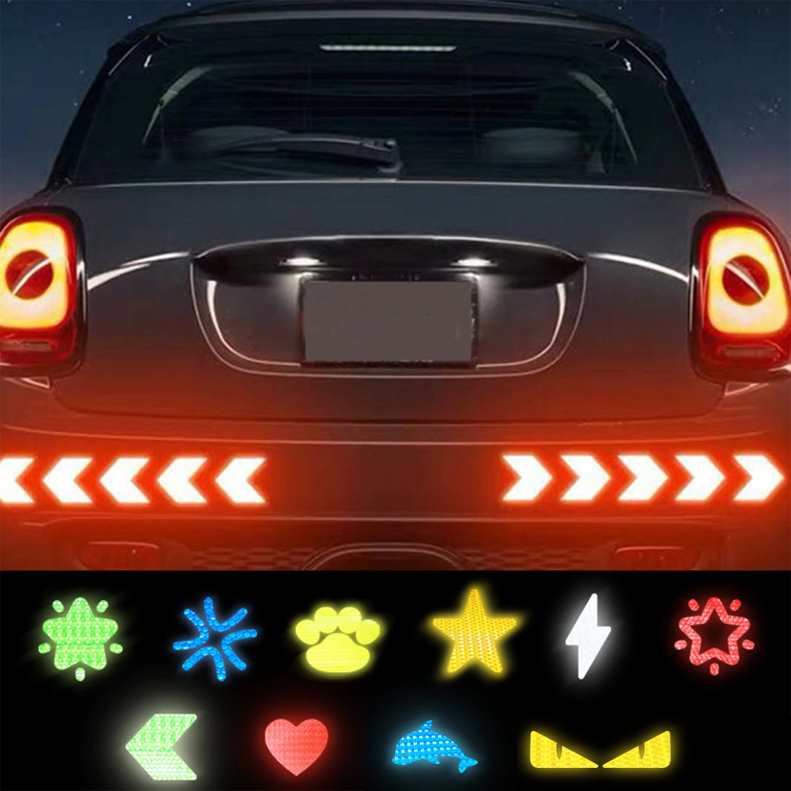 

Heart Arrow Star Cute Night Safety Sign Reflective Decals for Car Window Truck Helmet Motorcycle Bicycle Bumper Stickers