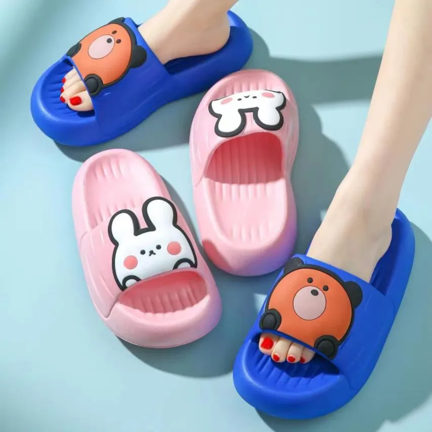 Women Single Band EVA Slippers Cartoon Bear Rabbit Decor Platform Beach Slides Couple Home Badroom Soft Comfy Indoor Cute Shoes