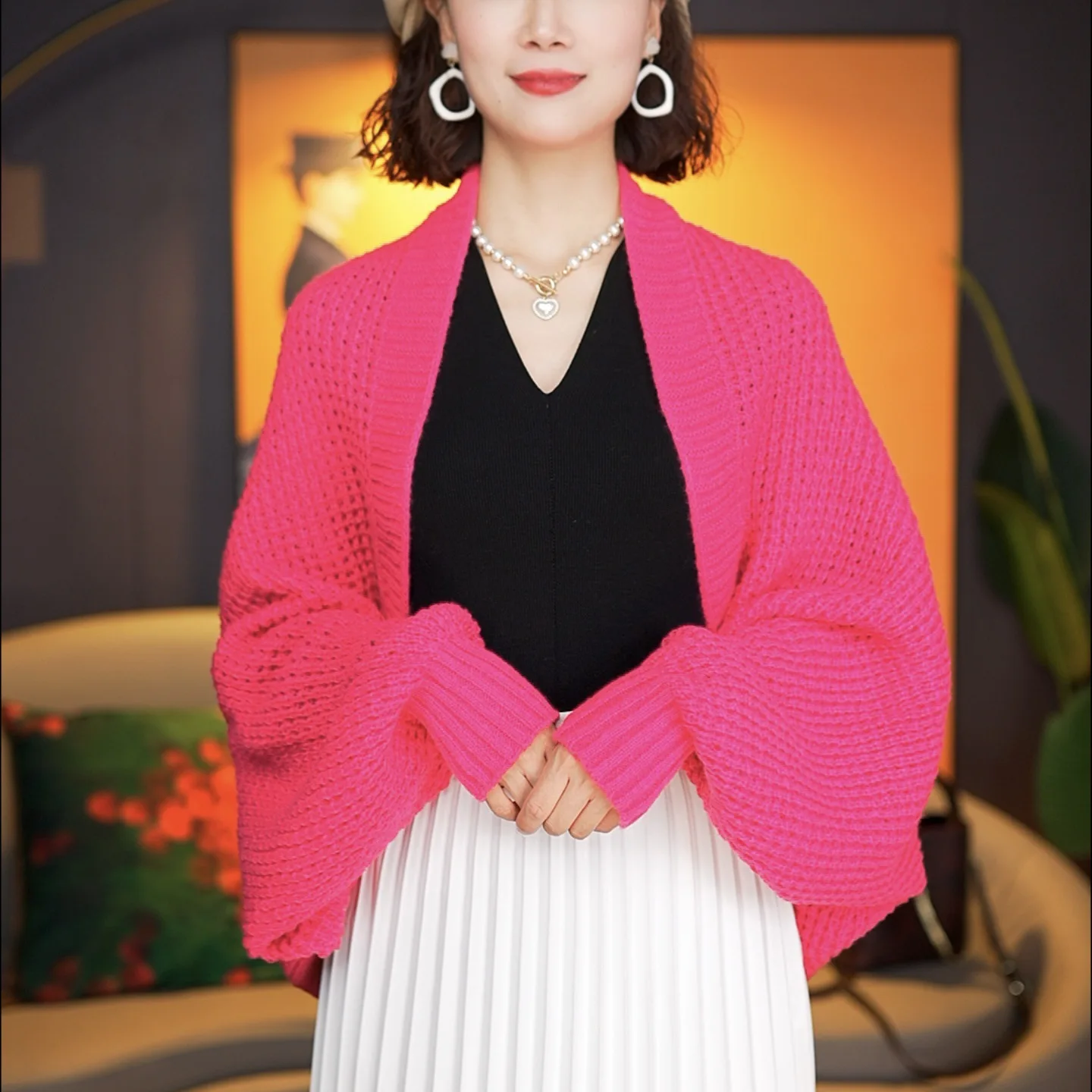 Женский укороченный свитер с длинным рукавом кардиган открытой передней частью