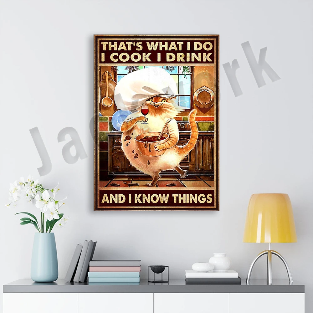 

this is what i do i do i drink i know poster, cat cooking poster, funny cat print, love to cook, kitchen wall decor